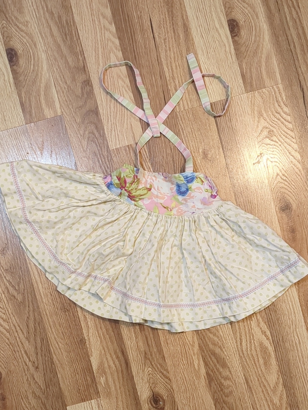 Girls Floral Yellow Polka Dot Halter Dress 18 Mo